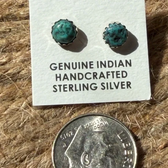 Handcrafted Turquoise Sterling Silver Stud Earrings - Picture 2 of 4